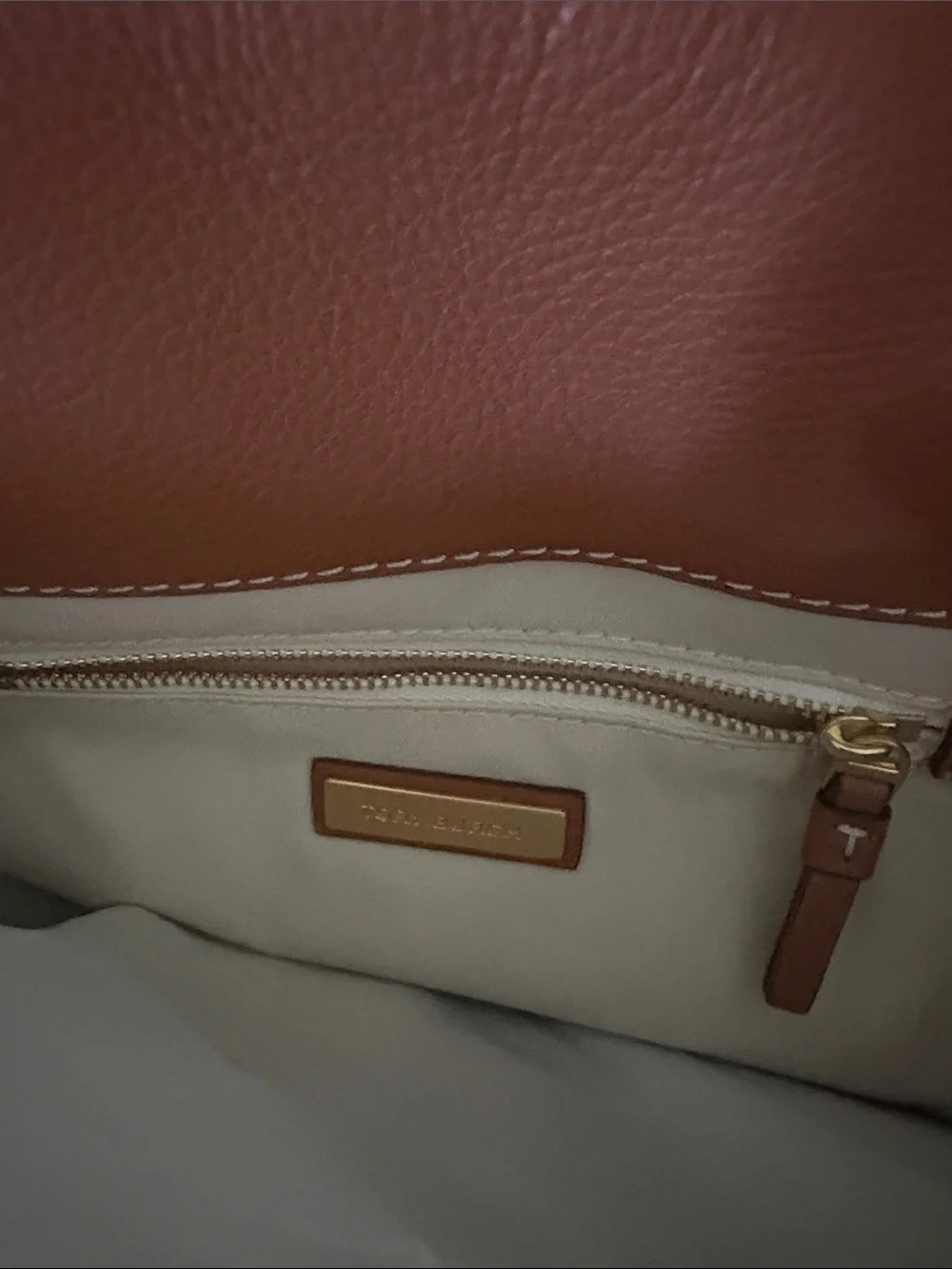 Tory Burch Brown Leather and Cream Woven Tote